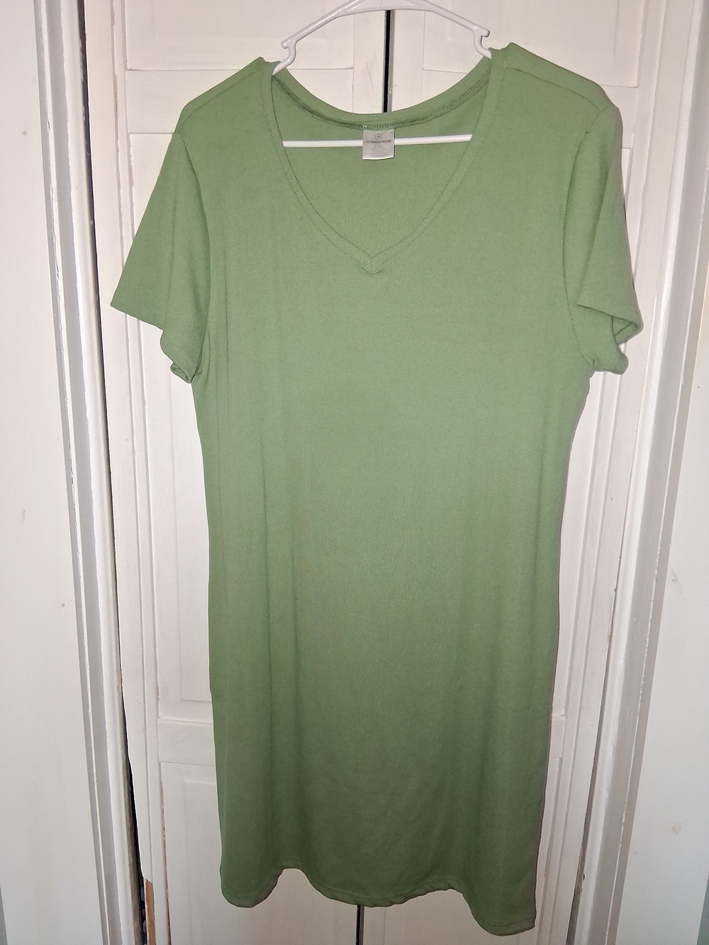 Realessentials Light Green V-Neck Short Sleeve Tee Dress